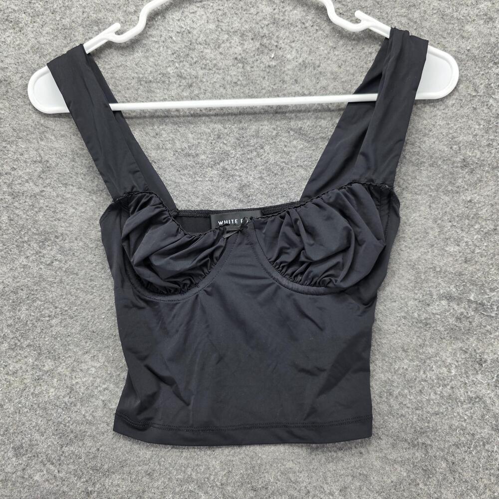 White Fox Tank Womens XXS Black Square Neck Cropped Built-In Bra Lined